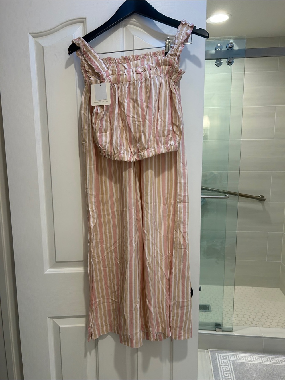 Striped Smocked Wide-Leg 2 piece set in Pink & Cream